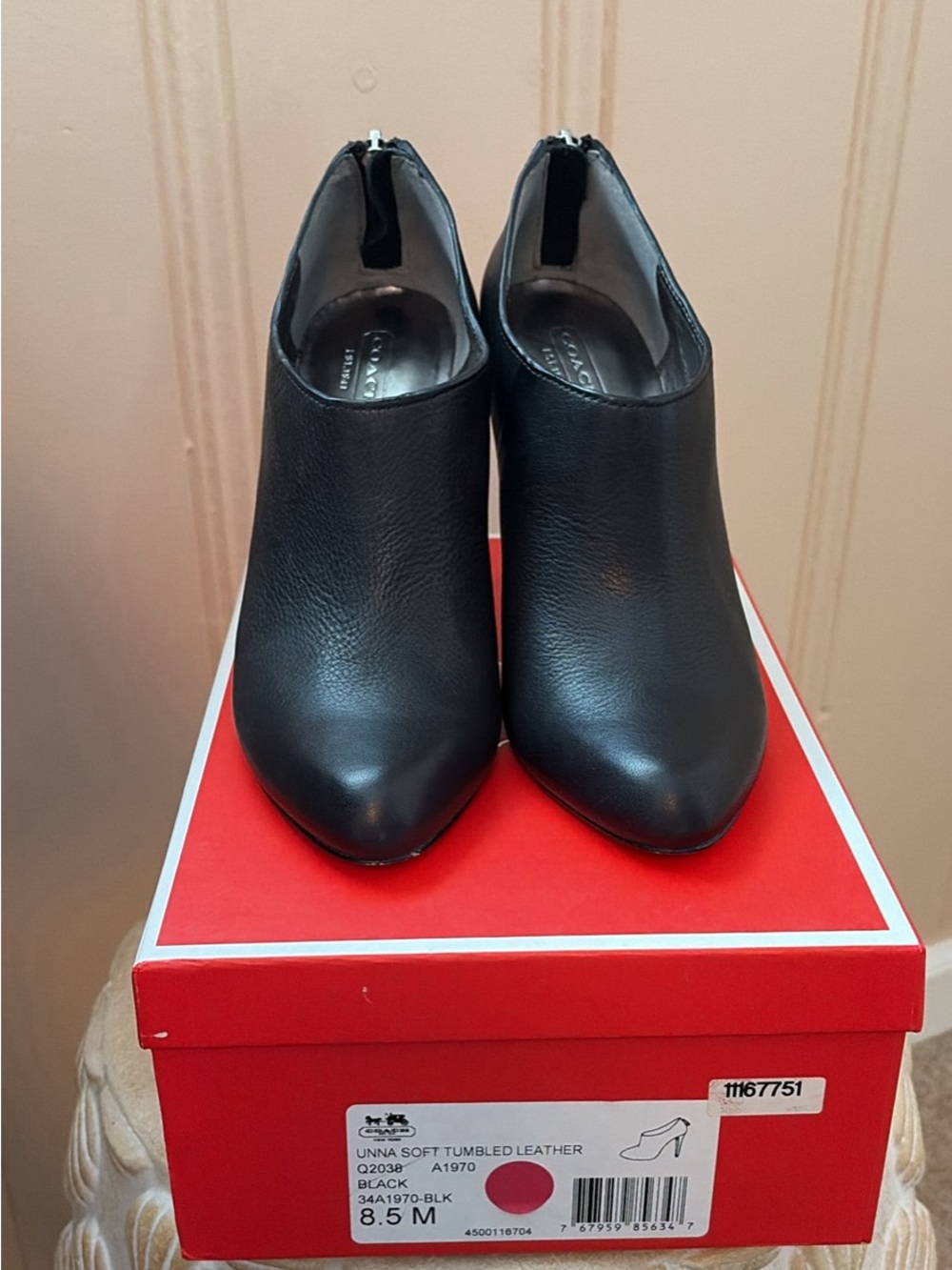 Coach Unna Black Leather Booties